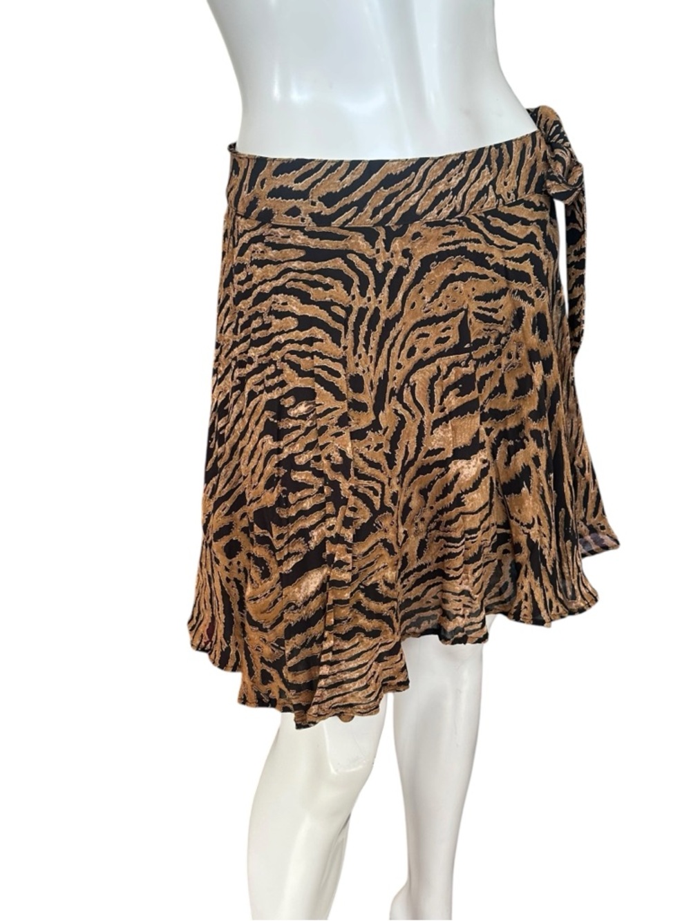 Ganni Georgette Brown & Black Animal Tiger Print Tie Front Mini Skirt EU 42 US L - Picture 3 of 9